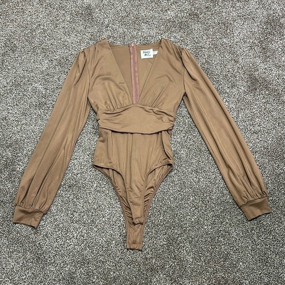 Princess Polly Tops - Princess Polly Womens Jude Long Sleeve Zipper Brown One Piece Bodysuits Size 0